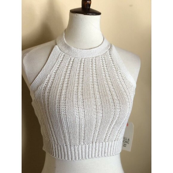 Billabong Womens Ivory  Knit Sands Halter Crop Top - Picture 1 of 9
